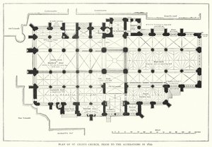 Plan över St Giles kyrka, före förändringarna 1829 (gravyr) av English School