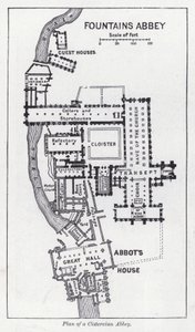 Plan av ett cistercienserkloster (litho) av English School