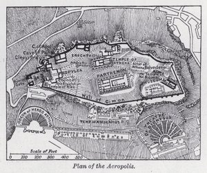 Plan över Akropolis (litho) av English School