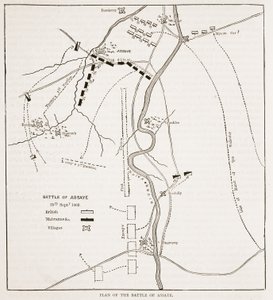 Plan för slaget vid Assaye, illustration från Cassells Illustrated History of India av James Grant, pub. 1879 av English School