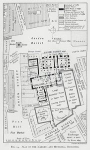 Plan över marknaderna och kommunala byggnader (gravyr) av English School