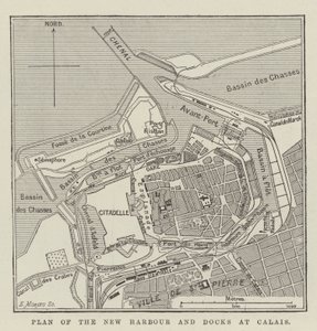 Plan över den nya hamnen och hamnen i Calais (gravyr) av English School