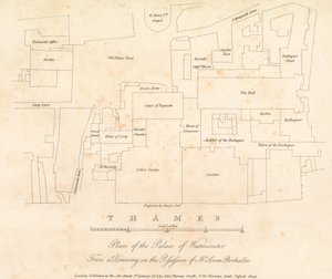 Plan över Palace of Westminster, London av English School