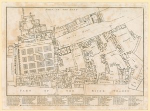 Plan av Palace of Whitehall, tagen under Charles II:s regeringstid, 1680 av English School