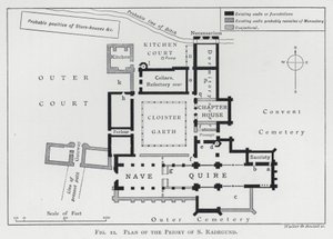 Plan över Priory of S Radegund (gravyr) av English School