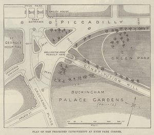 Plan för den planerade förbättringen i Hyde Park Corner (gravyr) av English School