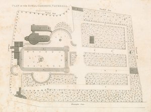 Plan av Royal Gardens, Vauxhall, London av English School