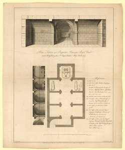 Plan över det kungliga valvet under King Henry VII Chapel, Westminster Abbey, byggt 1737 av English School