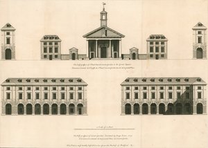 Plan över den östra utsikten av St Pauls Church, Covent Garden och västra utsikten för Covent Garden av English School