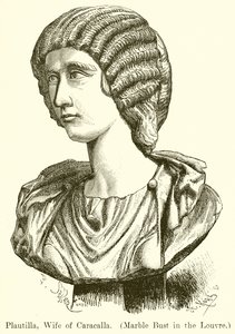 Plautilla, hustru till Caracalla. (Marmorbyst i Louvren) (gravyr) av English School