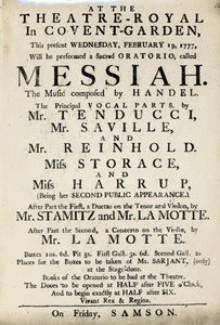 Playbill som annonserar en föreställning av Händels oratorium, 