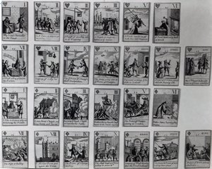 Spelkort som skildrar episoder från den härliga revolutionen 1688-89, ca 1689 av English School