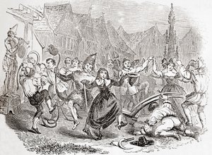 Plogmåndagsfirande, dansen av Bessie och Clownen, från Gamla England: Ett bildmuseum, pub. 1847 av English School
