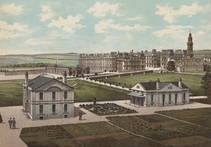 Plymouth: Royal Naval Barracks (färg litho) av English School