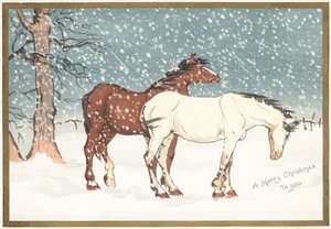 Ponnyer i snön, julkort av English School