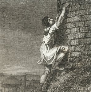 Pontius Comminius klättrar upp till citadellet (gravyr) av English School