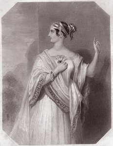 Porcia fru till Brutus (Portia Wife of Brutus) (Jules Cesar - The Tragedy of Julius Caesar) i - "" Galerie des femmes de Shakespeare, samling av fyrtiofem allvarliga porträtt av de tidiga Londonkonstnärerna, berikade med kritiska och litterära notiser" ””  av English School