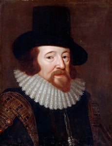 ""Porträtt av Francis Bacon (1561-1626), engelsk statsman och filosof"" Anonym målning omkring 1622 - Olja på duk Dim 61x47 cm av English School