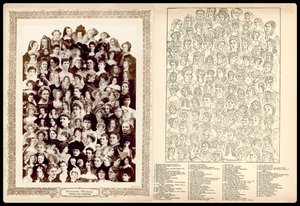 Porträttmontage, ca 1910: Framstående kvinnor, litterära och historiska (litografi) av English School
