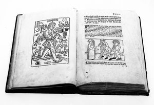Porträtt av Aesop, från en illustrerad översättning av Aesops Fables av William Caxton (ca 1422-91) 1434