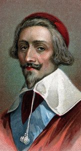 Porträtt av kardinal Richelieu (Armand Jean du Plessis, kardinal de Richelieu) (1585-1642), fransk präst, adel och statsman - Från serien "" Leaders of Men"" - Kromolitografi - Engelska skolan, 1900-talet - av English School