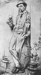 Porträtt av Charles Dickens (1812-70), från Drinking with Dickens skriven av Cedric Charles Dickens av English School
