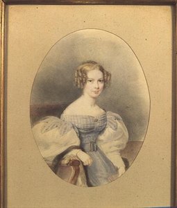 Porträtt av grevinnan Elizabeth von Sandizell, kallad Lili, 18 år gammal (akvarell på papper) av English School