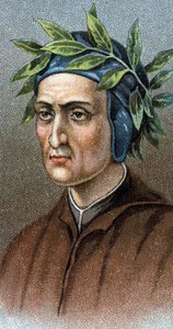 Porträtt av DANTE ALIGHIERI (1265-1321) Italiensk poet - Från serien "" Leaders of Men"" - Kromolitografi - Engelska skolan, 1900-talet - av English School