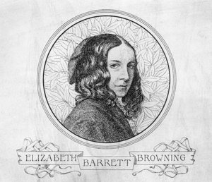 Porträtt av Elizabeth Barrett Browning (1806-61) (gravyr) (svartvitt foto) av English School