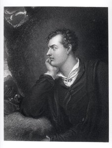 Porträtt av George Gordon, 6:e Lord Byron av Rochdale (1788-1824) (gravyr) (s/v foto) av English School