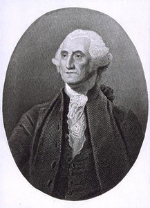 Porträtt av George Washington (1732-1799) (gravyr) av English School