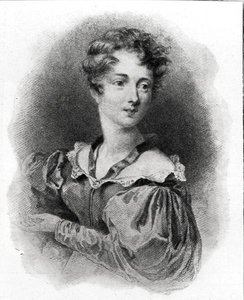 Porträtt av Lady Caroline Lamb (f. 1785) (litho) (s/v foto) av English School
