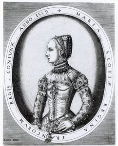 Porträtt av Mary Queen of Scots (1542-87) graverad av Hieronymus Cock (ca 1510-70) 1559 av English School