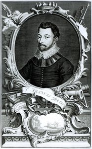 Porträtt av Sir Francis Drake (ca 1540-96) graverad av Jacobus Houbraken (1698-1780) (gravyr) (bw foto) av English School