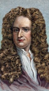Porträtt av Sir Isaac Newton 1642-1727, engelsk fysiker och matematiker - Från serien "" Leaders of Men" - Kromolitografi - Engelska skolan, 1900-talet - av English School