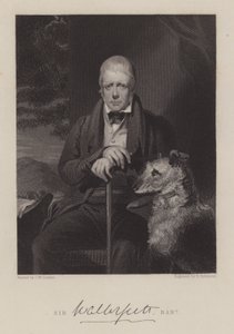 Porträtt av Sir Walter Scott, med hund (gravyr) av English School