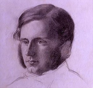 Porträtt av en gentleman, ca 1840 (svart krita på papper) av English School