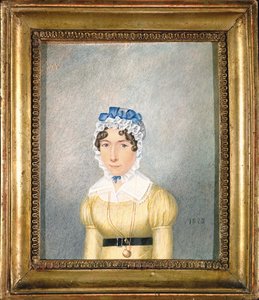 Porträtt av en dam med en gyllene medaljong, 1823 (gouache och wc på papper) av English School