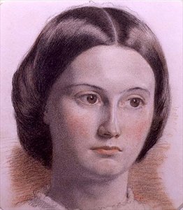 Porträtt av en ung dams ansikte, ca 1840 (färgade kritor på papper) av English School