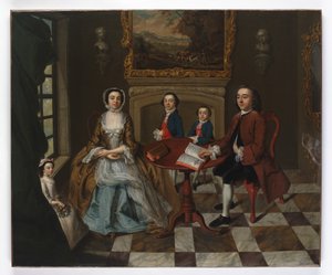Porträtt av en familj i en interiör, tänkt att vara familjen Roubel, 1750-talet