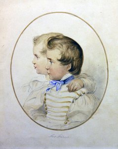 Porträtt av två bröder i militärdräkt, ca 1840 (akvarell på papper) av English School