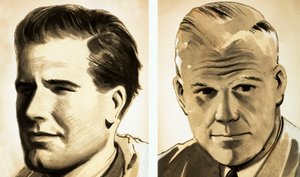 Porträtt av Commander Guy Gibson och Dr Barnes Wallis (gouache på papper) av English School