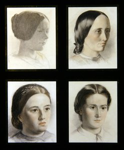 Porträtt av unga damer, ca 1830 (röda och vita krita på papper) av English School