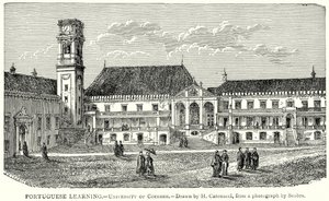 Portugisiskt lärande. - Universitetet i Coimbre (gravyr) av English School