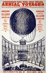 Affisch som främjar "Aerial Voyages over London", pub. 1867 (färglitografi) av English School