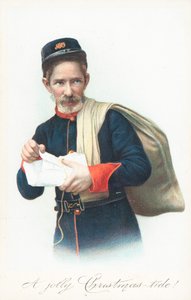 Brevbärare med säck, julkort av English School