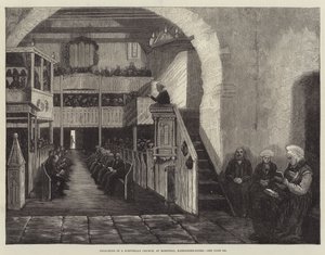 Predika i en norsk kyrka, i Rosendal, Hardanger-fjorden (gravyr) av English School
