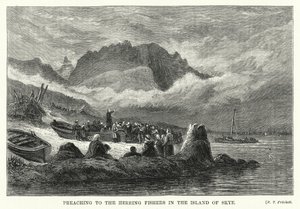 Predikar för sillfiskarna på ön Skye (gravyr) av English School
