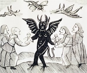 Presenting Children to the Devil, kopia av en illustration från The Witch of the Woodlands som används i en samling kapböcker om esoterica av English School