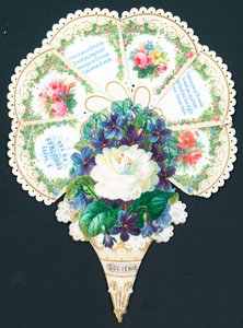 Vackra blommor i form av en fläkt, julkort av English School